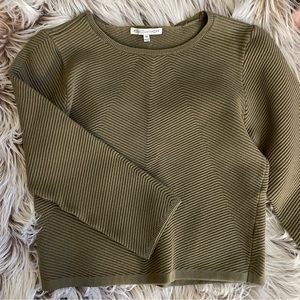 Rebecca Minkoff Olive Green Ribbed Cropped Sweater